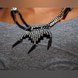 NEW Jewelmint Rhinestone and Spikes Gunmetal Statement Necklace